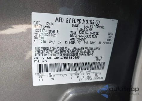 2014 Ford Edge Limited z USA, uszkodzony, nr VIN 2FMDK4KC7EBB80685